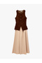 Crew Neck Buttoned Vest Detail Sleeveless A-Line Long Dress - 3