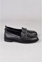 Seç 2505 Genuine Leather Buckle Women's Flat Shoes Black - 3
