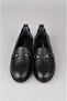 Seç 2505 Genuine Leather Buckle Women's Flat Shoes Black - 2