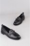 Seç 2505 Genuine Leather Buckle Women's Flat Shoes Black - 6