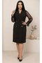 Women's Plus Size Double Breasted Collar Long Lace Sleeve Detailed Stretchy Midi Evening Dress 26040 - 6