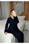 Black Color Glittery Star Patterned Seasonal Long Sleeve Cotton Fabric Maternity Pajama Set - 4