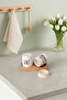 Printed Ceramic Salt and Pepper Shaker Set - Matte White - with Natural Wooden Stand - 4