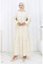 Linen fabric waist tie buttoned dress 0173c-02 beige mustard - 3