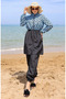 Retro Patterned Adjustable Waist Hijab Swimsuit 5039-01 Indigo