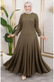 Volan Detailed Wrinkled Dress 7132-01 Khaki