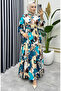 Flora Patterned Viscose Dress 7129-02 Petrol