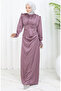 Pile Detailed Satin Evening Dress 6374-02 Dusty Rose - 2