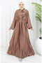 Tie Collar Satin Dress 6204-02 Milky Coffee