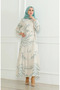 Print Belted Linen Dress 0471F-01 Beige Green - 2