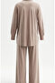 Shirt Collar Buttoned Tunic Trousers Two Piece Set 2210-03 Mink - 7