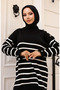 Buttoned shoulder striped knitwear set 24019-03 black - 3