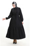 Beli Lace-Up Half Button Dress 0182-09 Black - 3