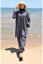 Beach Zippered Hijab Swimsuit with Bonnet Gift 9003-01 Smoked - 3