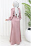 Layered Satin Evening Dress 6001-06 Powder Pink - 5