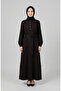 Plaid Patterned Belted Hijab Dress 2219-04 Black Pink - 3