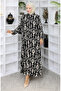 Viscose Fabric Buttoned Dress 2050-04 Black Beige - 2