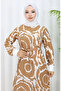 Ribbed detailed belted viscose dress 0447-02 mink - 3