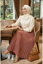Elastic Waist Pleated Skirt 0213-17 Yavruağzı - 2