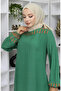 Patterned Dress with Elastic Sleeves 0084-05 Green - 3