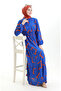 Patterned dress with lace-up waist and buttons 2109-02 Cobalt orange - 2