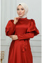 Sleeve detailed cupped evening dress 6084-01 dark brick - 4