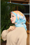 وشاح قطني منقوش 70334-01 أزرق نعناعي سلمون