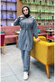 Two Thread Waist Drawstring Tracksuit Suit 03070-06 Anthracite - 3