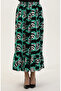 Black Green Viscose Fabric Waist - Elastic Ruffle Skirt 2012P-02 - 3