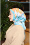 وشاح قطني منقوش 70334-01 أزرق نعناعي سلمون - 3
