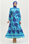Viscose Large Floral Print Belted Dress 0386-05 Turquoise - 3