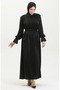 Glittery Linen Belted Dress 81853-03 Black - 2