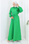 Rubber Detailed Belted Dress 2063-04 Green - 2
