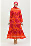 Orange Viscose Belted Large Flower Patterned Dress - 0386-02
