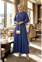 Volan Detailed Wrinkled Dress 7132-04 Blue - 3