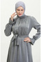 Glittery Linen Belted Dress 81853-01 Grey - 4