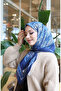 وشاح قطني منقوش 70337-10 أزرق داكن - 2