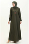 Button detailed necklace dress 4141-02 khaki - 2
