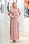 Patterned Dress with Elastic Sleeves 2047-06 Salmon