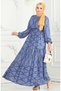 Lace-Up Viscose Dress at the Waist 7109-01 Blue - 3