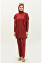 Ruffle Detailed 4-Piece Fully Covered Hijab Swimsuit 2225A-04 Claret Red