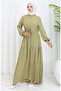 Viscose Fabric Half Button Dress 0085-06 Khaki