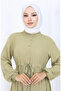 Viscose Fabric Half Button Dress 0085-06 Khaki - 3