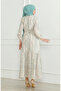 Patterned belted linen dress 0471e-03 beige green - 6