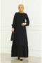 Aerobin Fabric Ruffled Belted Dress 0478-04 Black - 6