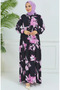 Black Purple Floral Patterned Dress - 4094-05 - 5