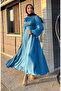 Zara Satin Evening Dress with Gathered Front 5514-05 Indigo - 2
