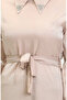 Glittery Linen Belted Dress 81857-03 Beige - 5