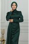 Pile detailed satin evening dress 6154-05 emerald green - 4
