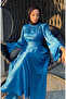 Zara Satin Evening Dress with Gathered Front 5514-05 Indigo - 4